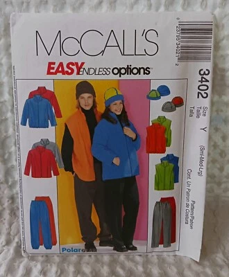 McCall's Sewing Pattern 3402 FLEECE Jacket Vest Pants Hat Size SM MED LARGE New - Image 1 of 4