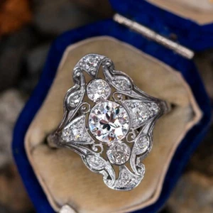 1910s Old European Cut 0.93 Carat Cubic Zirconia Women's 935 Silver Ring - Picture 1 of 4