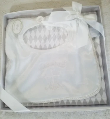 Babador de poliéster para batismo/batizado masculino com cruz bordada e EasyOn "abençoado" - Imagem 1 de 4