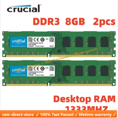 CRUCIAL DDR3 1333 MHz 16GB 2x 8GB PC3-10600 Desktop Memory RAM DIMM 240pin 16G - Image 1 of 4