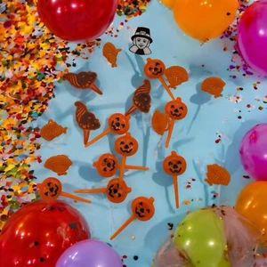 Party Picks Halloween, Thanksgiving, Fall 12 Cake Picks 8 Turkey Rings Pilgrim - Picture 1 of 14