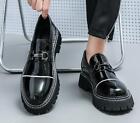 Men Patent Leather Dress Round Toe Slip On Casual Loafers Shoes Platform Shoes