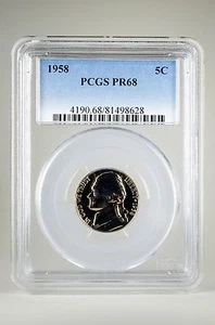 PR68 1958 JEFFERSON NICKEL PCGS GRADED 5C PROOF COIN UNCIRCULATED - Picture 1 of 2