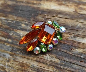 Vintage brooch, retro jewelry for her, brooch with yellow rhinestones - Picture 1 of 5