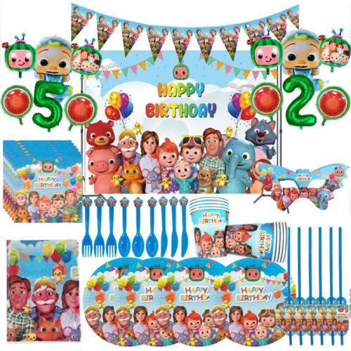Cocomelon Birthday Party Decors Tablecloth Balloons Flag Tableware Supplies