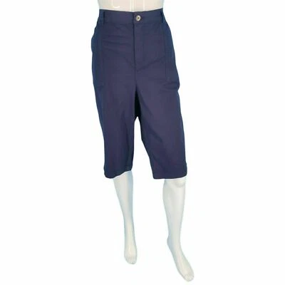 Bermudas utilitarias Denim & Co. 20W algodón lona dobladillo enrollado azul marino QVC 4170-Q Foto 1 de 4