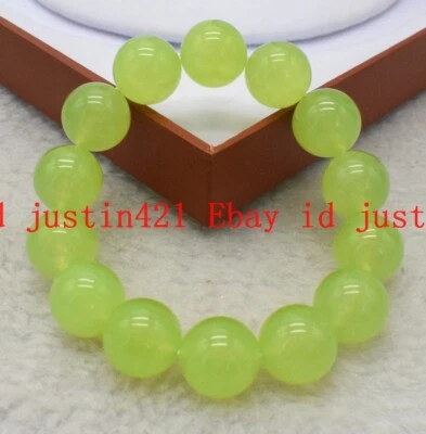 Fashion 14mm Huge Green Peridot Round Gemstone Beads Bracelet 7.5'' AAA - Image 1 of 4