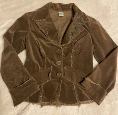 Chaqueta Blazer BKE Mujer Mediana Pana Marrón Chocolate Cuello Floral Y2K Foto 1 de 4