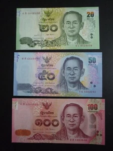 Thailand 20, 50 & 100 Baht 2012- 2016 King Rama IX UNC Banknote  - Picture 1 of 2