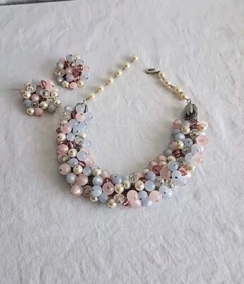 Vintage 1960s Folli Follie Silver Beaded Pearl Cluster Necklace MidCentury Chic - Image 1 of 4