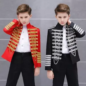 Giacca Ussaro Ragazzi Bambini Bambini Tuta Danza Spettacolo Danza Costume Batterista Blazer - Foto 1 di 14
