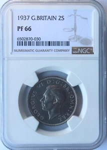 GREAT BRITAIN 1937 SILVER PROOF FLORIN (TWO SHILLINGS) GEORGE VI. NGC PF-66. - Picture 1 of 2