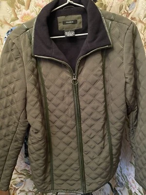 PRAGUE Full Zip Lined Jacket Leather Collar Womens L Green - Image 1 of 3