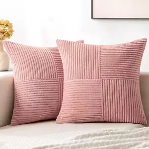 Blush Pink Corduroy Pillow Covers Pack of 2 Boho Decorative Spliced Throw Pillow - Picture 1 of 6