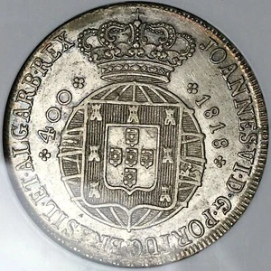 1818 NGC XF 45 Portugal John VI 400 Reis Lisbon Mint Silver Coin (25042601C) - Picture 1 of 6