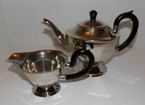 Vintage Art Deco Geometric Silver Plated Teapot and Creamer Sheffield ? - Picture 1 of 12