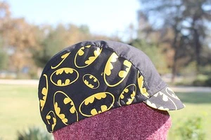CYCLING CAP BATMAN LOGO 100% COTTON ONE SIZE & ANY SIZE HANDMADE - Picture 1 of 9