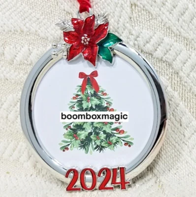 🎄2024 ADORNO DE ÁRBOL DE NAVIDAD MARCO DE FOTOS FIESTA FLOR DE PASCUA CÍRCULO 2.5" Foto 1 de 4