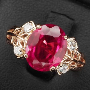 Exquisite Hot Pink Ruby 3.14Ct 925 Sterling Silver Rose Gold Plated Rings Gift - Picture 1 of 8
