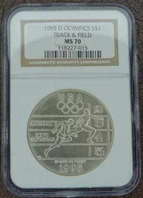 1995-D Track & Field Olympics Silver Dollar NGC MS 70 US Mint Commemorative $1 - Image 1 of 4