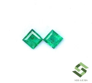 4x4 mm Certified Natural Emerald Square Cut Pair 0.51 Cts Untreated Loose Gems - Picture 1 of 7