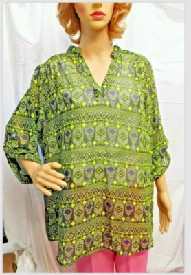 Roupas femininas Derek Plus verde com botões tamanho 1X - Imagem 1 de 4