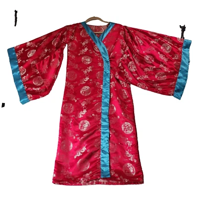 Kimono Costume Unisex Child Medium Red Blue Gold Dragon Long Halloween - Image 1 of 4