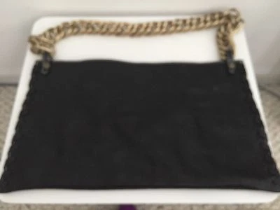 AUTÉNTICO BOLSO DE MANO ITALIA PULICATI CUERO NEGRO CADENA DORADA CORREA NUEVO SIN ETIQUETAS Foto 1 de 4