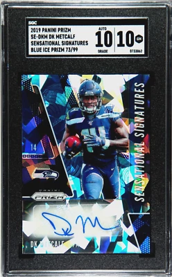 2019 Prizm #SE-DKM DK Metcalf Sensational Signatures Auto Blue Ice /99 SGC 10/10 - Image 1 of 2