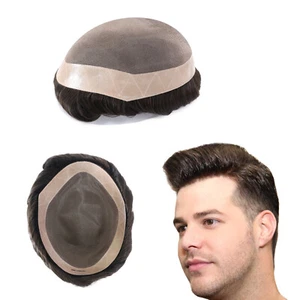 Mens Toupee Human Hair Durable Fine Mono Hair pieces For Gent Men Unit Hairpiece - Picture 1 of 12