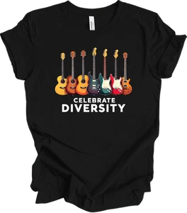 Celebrate Diversity Guitar Lover Gift | Funny Musician & Guitarist Design T-shir - Picture 1 of 13