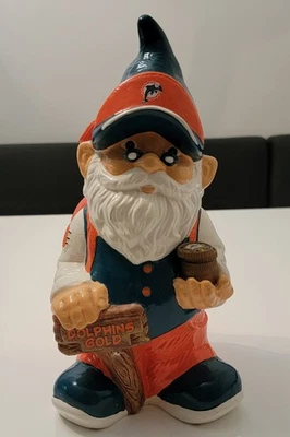 Miami Dolphins Gold NFL Garden Gnome 11" Forever Statue Piggy Bank Ceramic RARE - Image 1 of 4