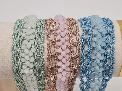 Biba Armband Texil mit Perlchen in Blau, Mintgrün oder Rosa - Bild 1 von 4