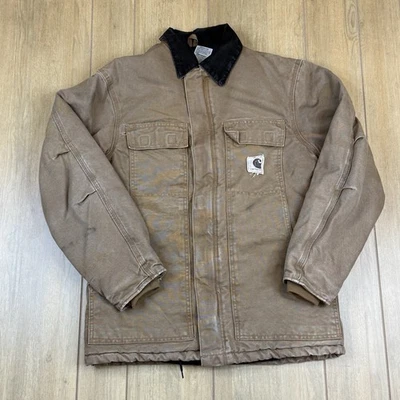 Vintage Carhartt C26 BRN Quilted Brown Duck Canvas Work Jacket Size SMALL Tan - Image 1 of 4