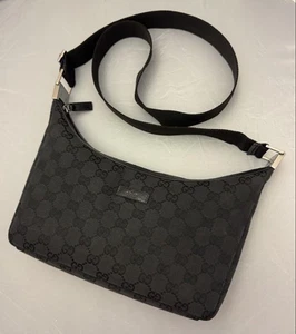 GUCCI GG Shoulder Bag Black Leather Classic Used Authentic - Picture 1 of 17