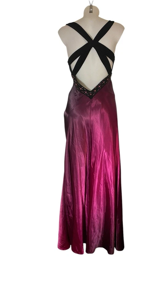 Vtg 90s Womens Pink Ombré Satin Rhinestone Coquette Whimsigoth Vampy Dress Sz 8 - Image 1 of 3