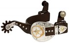Showman Ladies Antique Brown Silver Buckle Tip/Keeper Spurs w/ Gold Star & Lasso