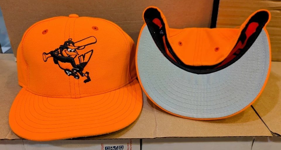 Baltimore Orioles Bright Orange Swinging New Era Fitted Hat Youth Kids 6 3/4 - Image 1 of 1