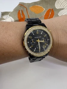 Original Michael Kors Chronograph Quarz Kristall schwarzes Zifferblatt Damenuhr - Bild 1 von 9