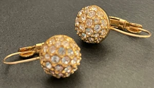 Vintage signierte Schwan Swarovski goldfarbene Kristall 0,5" gewölbte Kugel Ohrringe Disco - Bild 1 von 5