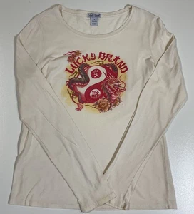 Vintage Lucky Brand Dragon Long Sleeve T Shirt Sz M Made In USA Grunge Y2K - Picture 1 of 8