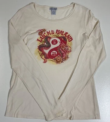 Vintage Lucky Brand Dragon Long Sleeve T Shirt Sz M Made In USA Grunge Y2K - Image 1 of 4