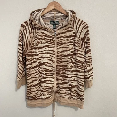 L-RL Lauren Active Ralph Lauren Animal Print Cremallera Completa Chaqueta Suéter Mujer XL Foto 1 de 4