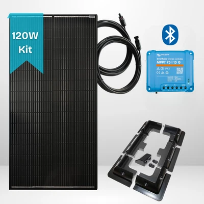 120W Xplorer Mono Cell Solar Kit With Victron Smart 15A MPPT Black Brackets - Image 1 of 4
