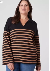 Lane Bryant Relaxed Collar Notched-Neck Shirt Size 22/24 Slub Knit Relaxed - Picture 1 of 4