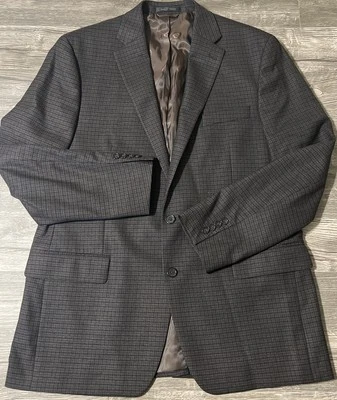 Blazer para hombre Lauren Ralph Lauren etiqueta negra marrón con patrón azul a cuadros, 44L Foto 1 de 4
