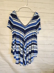 Grace Elements Ladies Size Medium Tunic Blouse Cap Sleeve V Neck & Back Striped - Picture 1 of 9