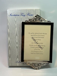 Chrome Silver Picture Frame 4"x6" Bow Ribbon Floral Wedding Anniversary Vintage! - Picture 1 of 5