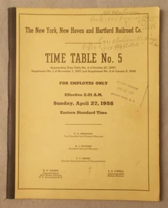 1958 EMPLOYEE TIME TABLE 5 New York New Haven and Hartford Railroad System - Picture 1 of 2