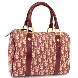CHRISTIAN DIOR Trotter Mini Boston Bag Handbag Canvas Leather Red Authentic - Picture 1 of 9